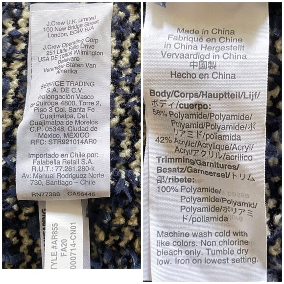 J.Crew Sz M contrast tweed white Navy Open front cropped jacket blazer cardigan - Picture 12 of 12